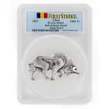 2021 Chad 1 oz Silver Bull Shaped Coin PCGS MS 69 FS Antiqued High Relief