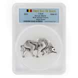 2021 Chad 1 oz Silver Bull Shaped Coin PCGS MS 70 FDOI Antiqued High Relief