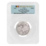 2021 Chad 2 oz Silver Bull vs Bear Pandemic Serial #7 PCGS MS 70 FDOI Antiqued High Relief