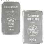 100 gram Heraeus Silver Bar Vintage .999 Fine (Random Design)