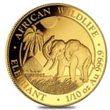 2017 Somalian 1/10 oz Gold African Elephant BU 100 Shillings (Sealed)