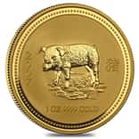 2007 1 oz $100 Gold Lunar Year of The Pig Australia Perth Mint Series I BU (In Cap)