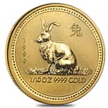 1999 1/10 oz Gold Lunar Year of The Rabbit BU Australia Perth Mint