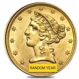 $5 Gold Half Eagle Liberty Head - Almost Uncirculated AU (Random Year)