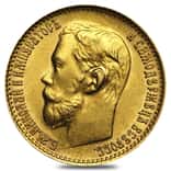 5 Roubles Russia Nicholas II Gold Coin AU AGW .1244 oz (1897-1911, Random Year)