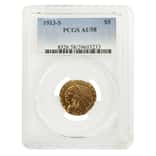 1913 S $5 Indian Head Half Eagle Gold Coin PCGS AU 58