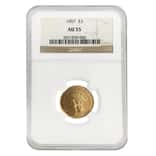 1857 $3 Indian Princess Head Gold Coin NGC AU 55