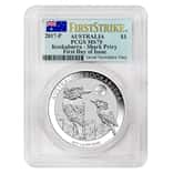 2017 1 oz Silver Australian Kookaburra Shark Privy Perth Mint PCGS MS 70 First Day of Issue (Flag Label)