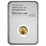 1986 1/10 oz $5 Gold American Eagle NGC MS 69 Mint Error