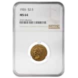 1926 $2.5 Indian Head Gold Quarter Eagle Coin NGC MS 64