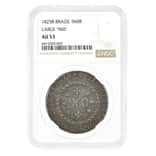 1825 R Brazil 960 Reis Silver Coin Large "960" NGC AU 53 Overstruck