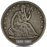 1839-1891 Seated Liberty Half Dollar Silver Coin Fine