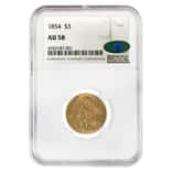 1854 $3 Gold Indian Princess Head NGC AU 58 CAC