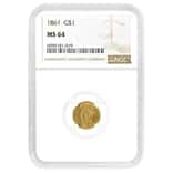 1861 $1 Gold Indian Princess Head Type 3 NGC MS 64