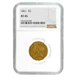 1861 $5 Liberty Head Half Eagle Gold Coin NGC XF 45