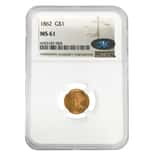 1862 $1 Gold Indian Princess Head Type 3 NGC MS 61 CAC
