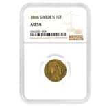 1868 Sweden Carl XV 10 Francs Gold Coin NGC AU 58