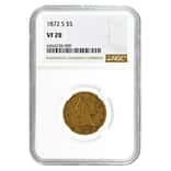 1872 S $5 Liberty Head Half Eagle Gold Coin NGC VF 20
