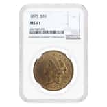 1875 $20 Liberty Head Double Eagle Gold Coin NGC MS 61