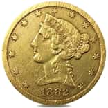1882-CC $5 Liberty Head Half Eagle Gold Coin Ex-Jewelry