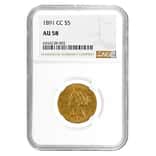 1891 CC $5 Liberty Head Half Gold Eagle Coin NGC AU 58
