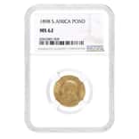 1898 South Africa 1 Pond Gold Coin NGC MS 62