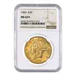 1904 $20 Liberty Head Gold Double Eagle Coin NGC MS 63+