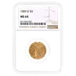 1909 D $5 Gold Half Eagle Indian Head NGC MS 64