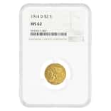1914 D $2.5 Indian Head Gold Quarter Eagle Coin NGC MS 62