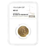 1916 5 Pesos Jose Marti Gold Coin NGC MS 63