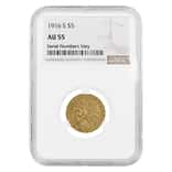 1916 S $5 Indian Head Half Eagle Gold Coin NGC AU 55