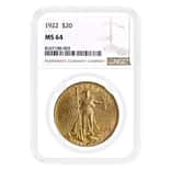 1922 $20 Gold Saint Gaudens Double Eagle Coin NGC MS 64