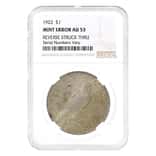 1922 Peace Silver Dollar $1 NGC AU 53 Mint Error (Rev Struck Thru)