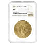 1931 Mexico 50 Pesos Gold Coin NGC MS 61
