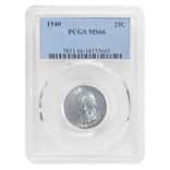 1940 Washington Silver Quarter 25C PCGS MS 66