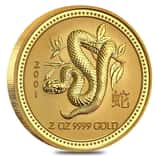 2001 2 oz Gold Lunar Year of The Snake BU Australian Perth Mint (Series I)