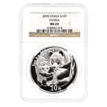 2005 1 oz Chinese Silver Panda 10 Yuan NGC MS 69