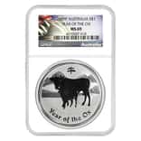 2009 1 oz Silver Lunar Ox Australian Perth Mint NGC MS 69