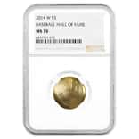2014 W Gold $5 National Baseball Hall of Fame Coin NGC MS 70