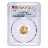 2021 1/10 oz Gold American Eagle Type 1 PCGS MS 70 First Strike