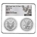 2021 2 oz Silver American Eagle Type 1 and Type 2 2-Coin Set NGC MS 70