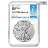 2021 1 oz Silver American Eagle Type 2 NGC MS 70 FDOI
