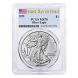 2025 1 oz Silver American Eagle PCGS MS 70 FDOI (Flag)
