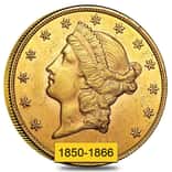 $20 Gold Double Eagle Liberty Head Type I - Almost Uncirculated AU (Random Year, 1850-1866)
