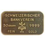 50 Gram Johnson Matthey Swiss Bank Corporation Gold Bar .9999 Fine