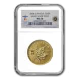 2008 1 oz Vancouver Olympics Canadian Gold Maple Leaf NGC MS 70