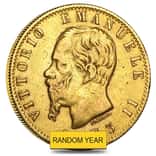 Italy Gold 20 Lire Vittorio Emanuele II Avg Circ (Random Year,1861-1878)