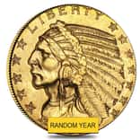 $5 Gold Half Eagle Indian Head - Almost Uncirculated AU (Random Year)