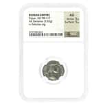 98-117 AD Roman Empire Trajan AR Denarius Silver Coin NGC AU