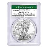 2020 (P) 1 oz Silver American Eagle PCGS MS 70 FDOI (Philadelphia) Emergency Issue